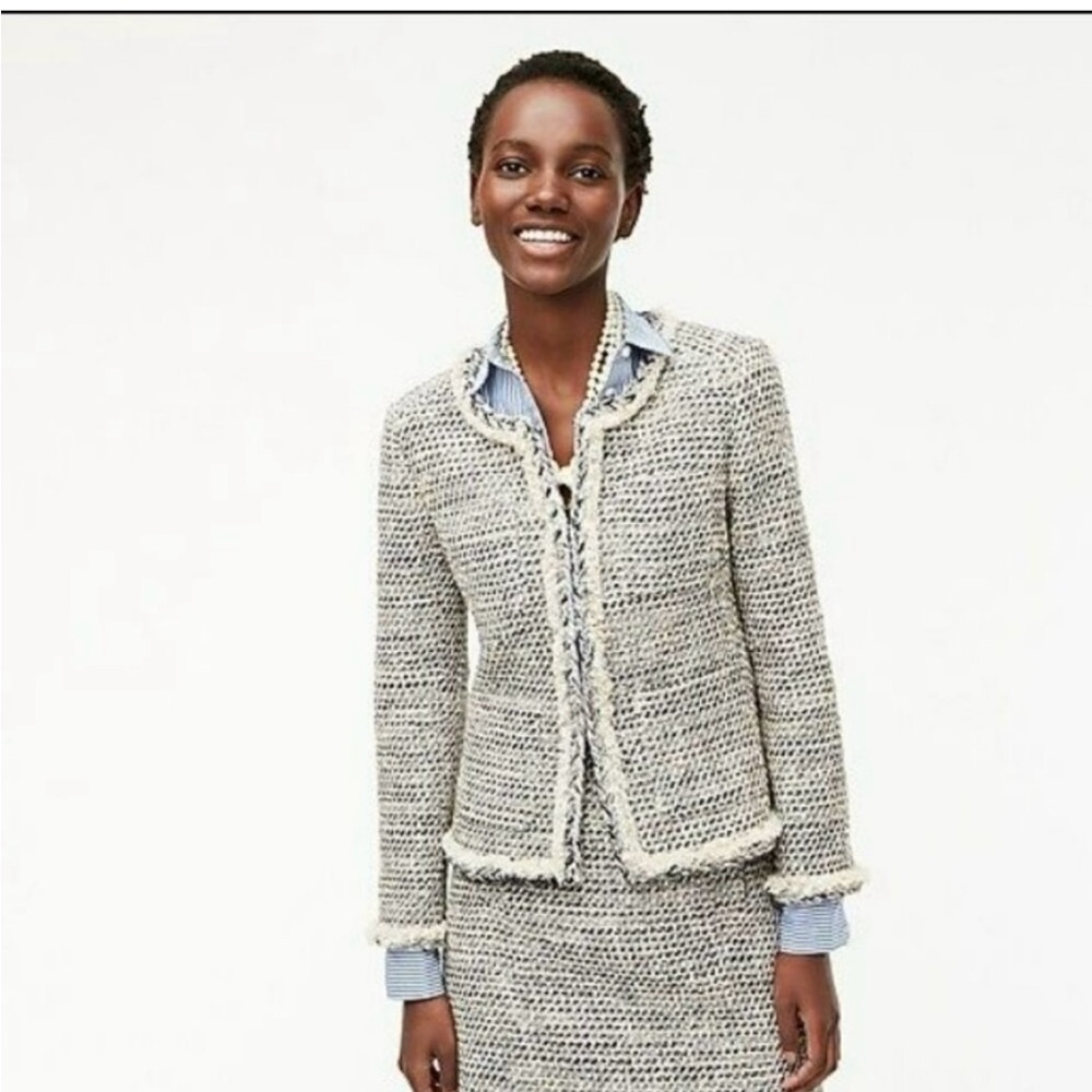 NWT J. Crew Italian tweed blue black white woven pencil skirt